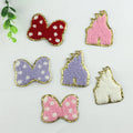 Low MOQ Stock  Bow and Castle Chenille Embroidered Patches with Gold Glitter DIY Accessories for Clothing and Bag