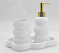 Hand-Painted White Resin Modern Three-piece Eco-Friendly Bathroom Accessories Set Soap Dispenser Tumbler Soap Dish Toilet Brush