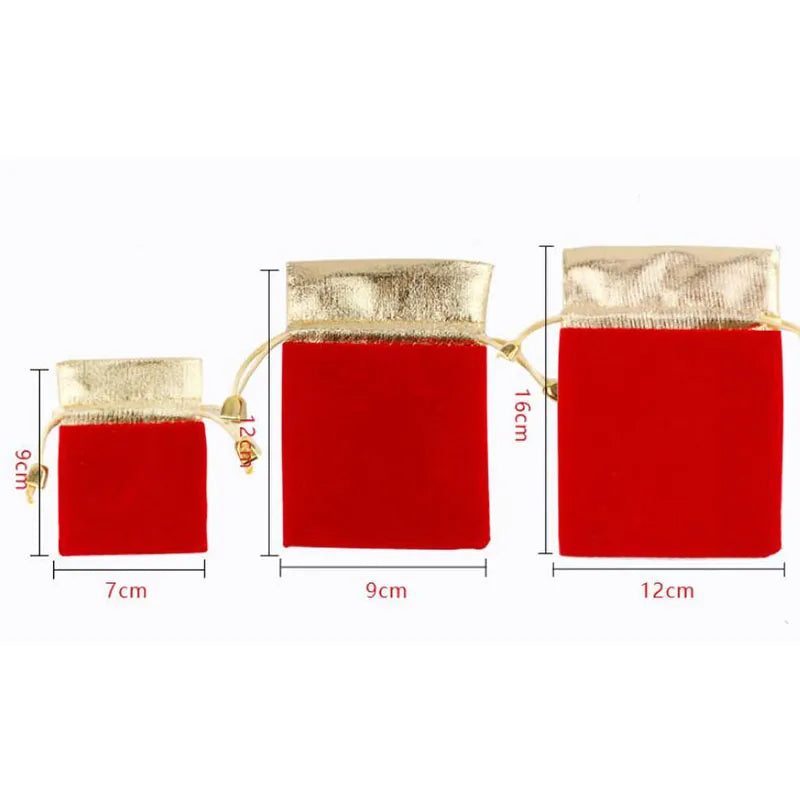 Linna 7*9Cm 10*12Cm 12*16Cm Jewelry Cosmetic Wedding Wrapping Packaging Christmas Party Gift Gold Opening Bell Bag Velvet