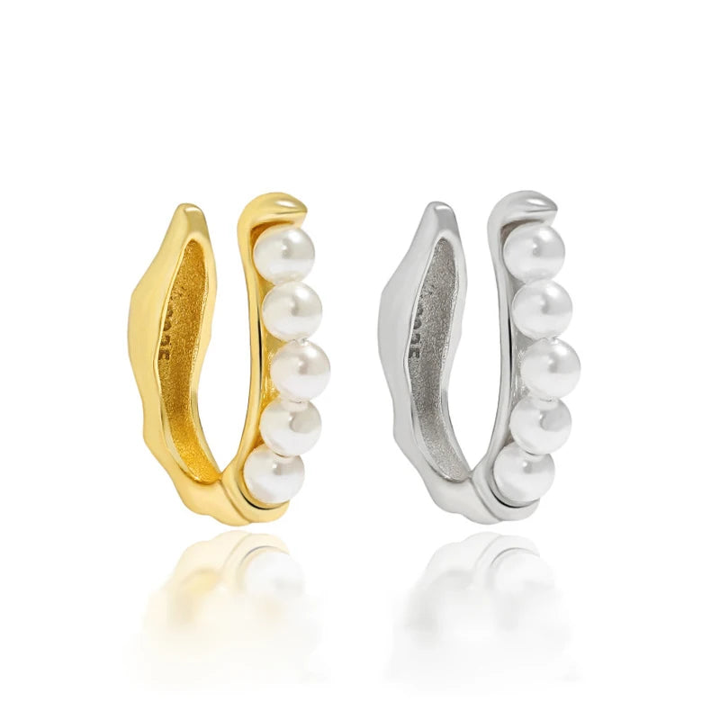 YHE3058 Ear Cuff Earrings 925 Silver Piercing Shell Pearls 18k Gold Plated 925 Sterling Silver Earrings Cuff
