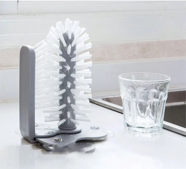 New Design 2 in 1 Cup Scrubber Glass Cleaner Cleaning Brush Suction Wall Lazy Bottles Brush Glass Cleaner Washing Brush Kitchen