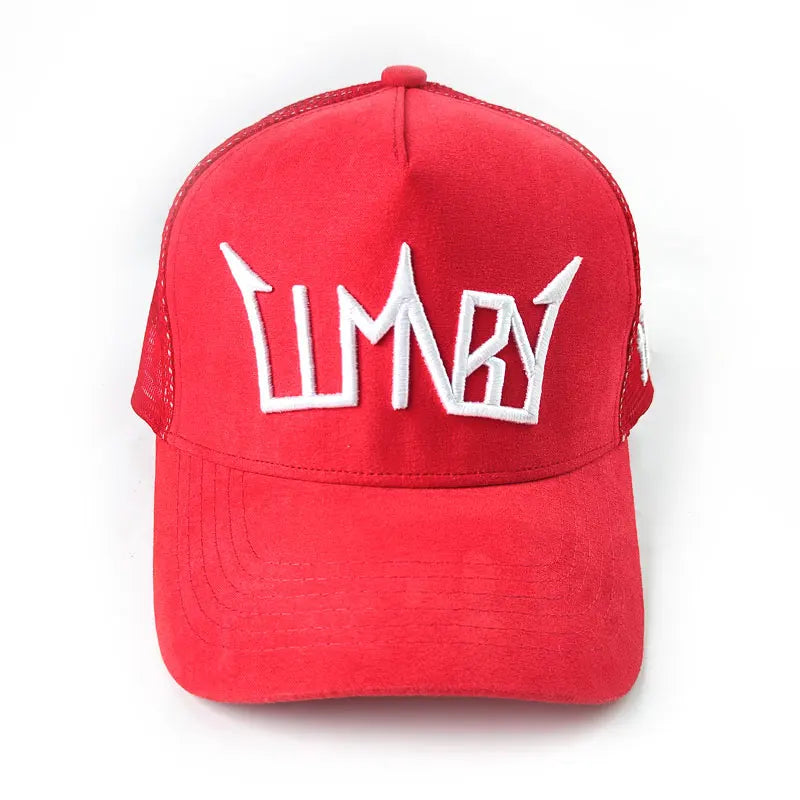Wholesale Red Embroidery Custom logo Baseball Trucker Caps Hats 5 Panel Hat Direct Embroidery Side Labels