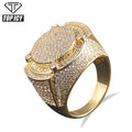 TOP ICY Hip Hop Men's Classic Big Gold Ring Hot Selling Iced Out CZ Men Rings Jewelry 18K Gold Plated