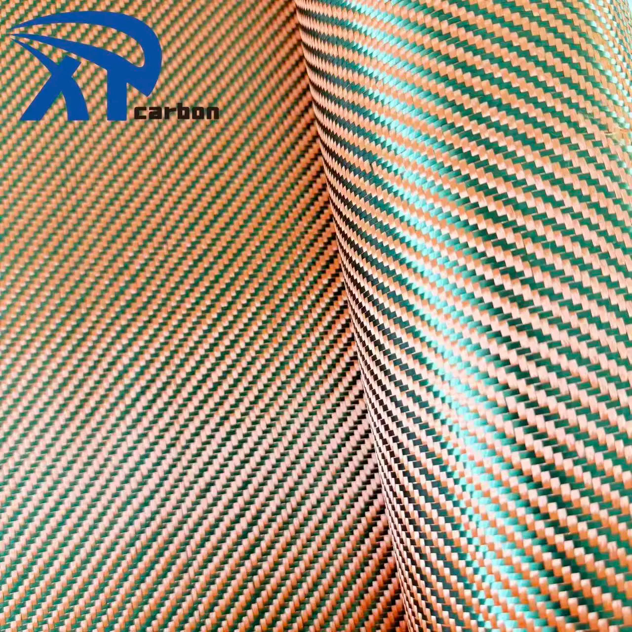 210g Twill 3k Carbon Fiber 1500D Kevlars Aramid Woven Fabric Hybrid Orange Blue Red Color Cloth