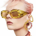 Custom Logo Vintage Unique Y2K Square Candy Color Sunglasses UV400 Gradient Irregular Wide Legs Sun Glasses for Women Men