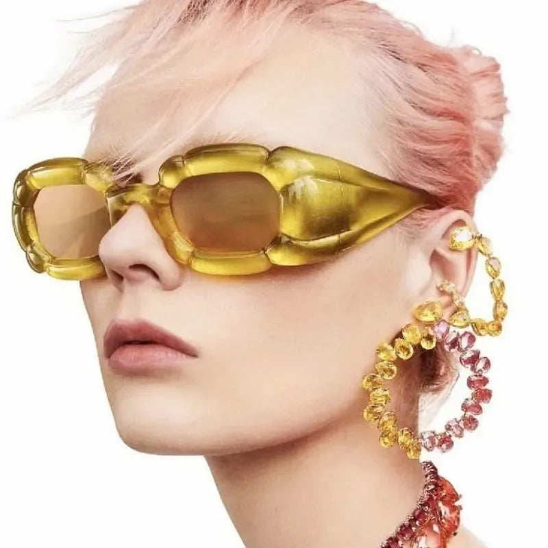 Custom Logo Vintage Unique Y2K Square Candy Color Sunglasses UV400 Gradient Irregular Wide Legs Sun Glasses for Women Men