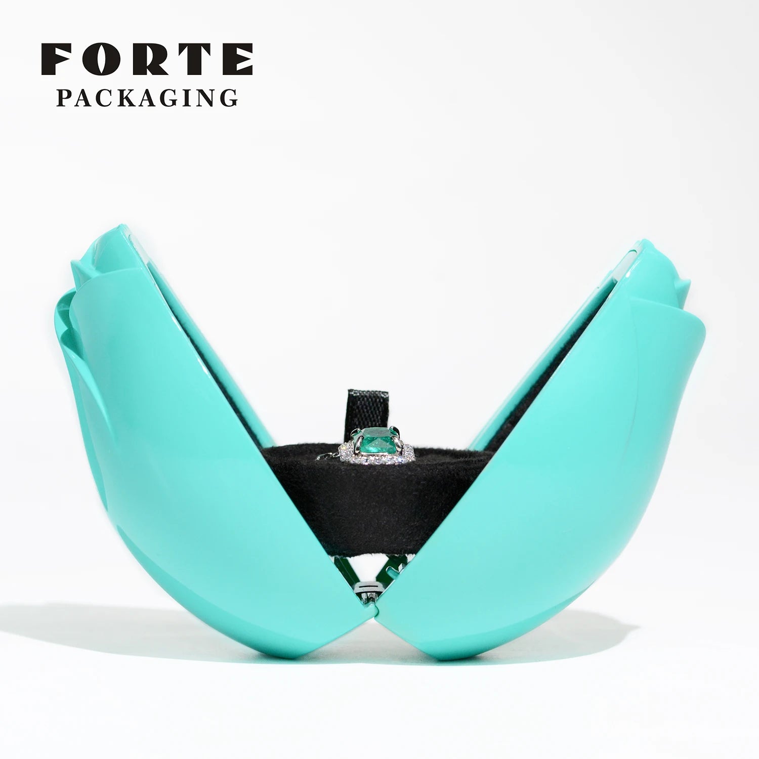 FORTE Rose Shape Dual Direction Opening White Small Ring Pendant Case Plastic Velvet Lining Pink Jewelry Packaging