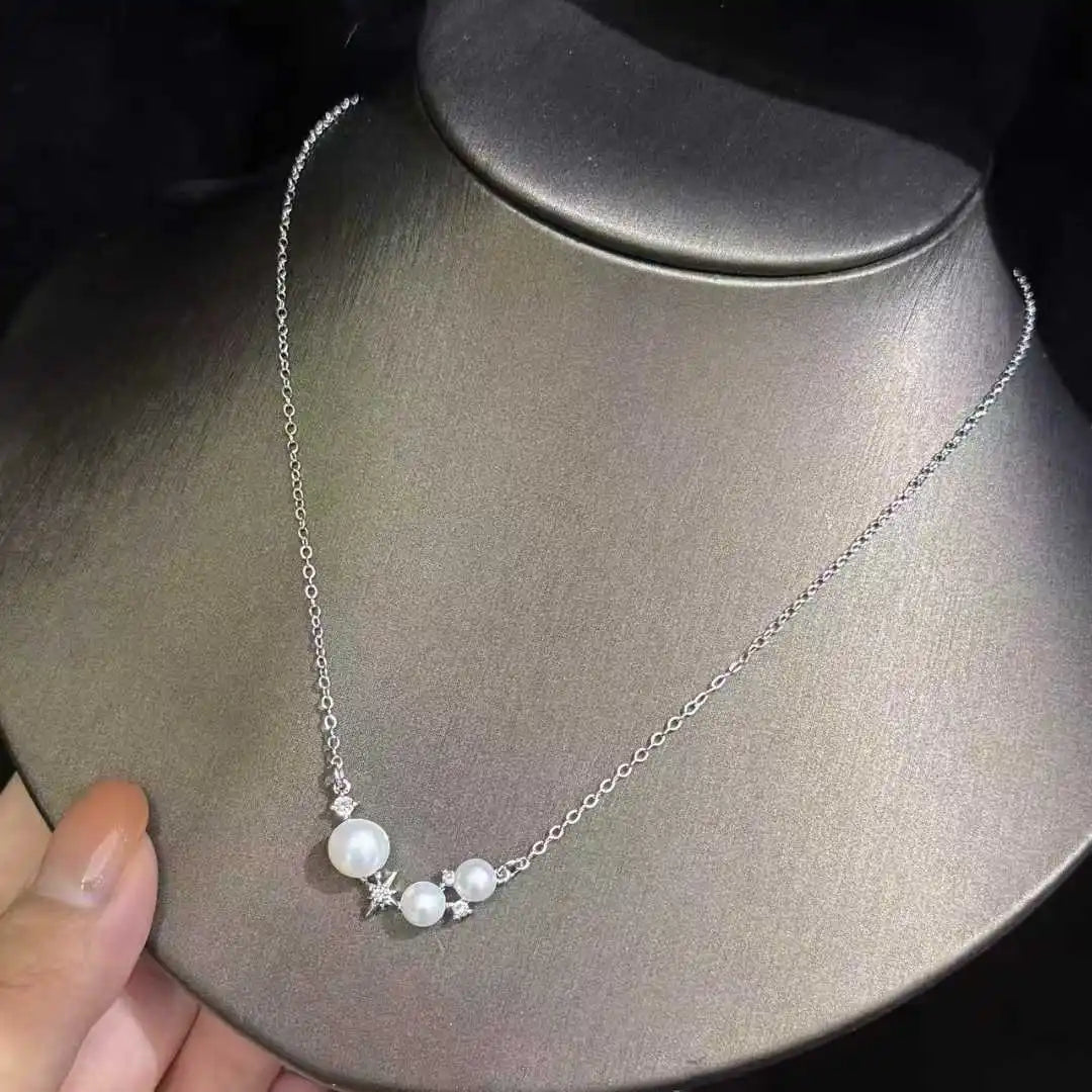 Kroos Starry Sky Necklace 5-8mm Natural White Freshwater Pearl Pendant for Girls Elegant Bread Freshwater Pearl Necklaces