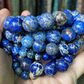 AsVrai U Natural Blue Sea Sediment Jaspers Round Spacer Loose Beads 4-12mm 15.5 Inches Jewelry Making DIY Bracelets Accessories