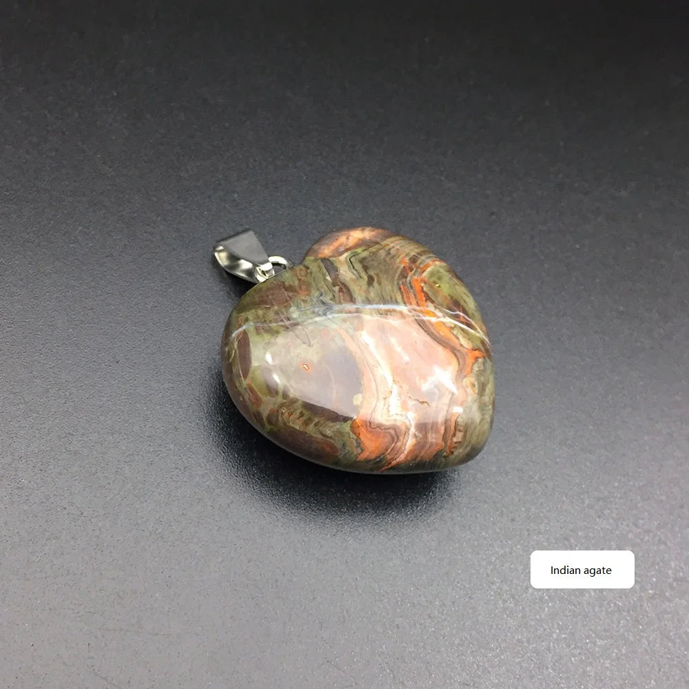 HZ Natural Stone Pendant Heart Shape Tini Pendant Stone Jade Pendant Jewelry Ornament Indian Agate Necklace for Gift Jewelry