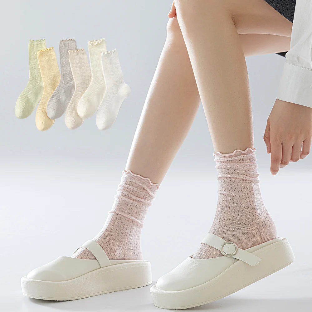 OEM Unisex Scrunch Pile up Socks JK School Cotton Crew Socks with Original Logo Knitted Ruffle Design for Cool Girls in Spring
