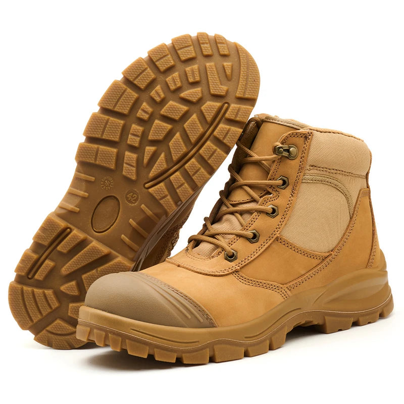 Unisex S3 Construction Safety Shoes Mid Cut Dual Density PU CE Winter Season Acid Oil Resistant Cow Leather Anti-Slip Waterproof