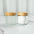 Bulk Amber White Frosted Jar Wide Mouth Straight Sided Glass Storage Jar 4oz 8oz Cotton Ball Jar with Bamboo Lid