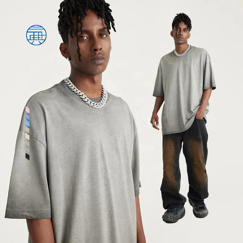 New Design Luxury Quality Print Custom Cotton Loose Fit Little Drop Shoulder Blank Oversized Men T Shirt