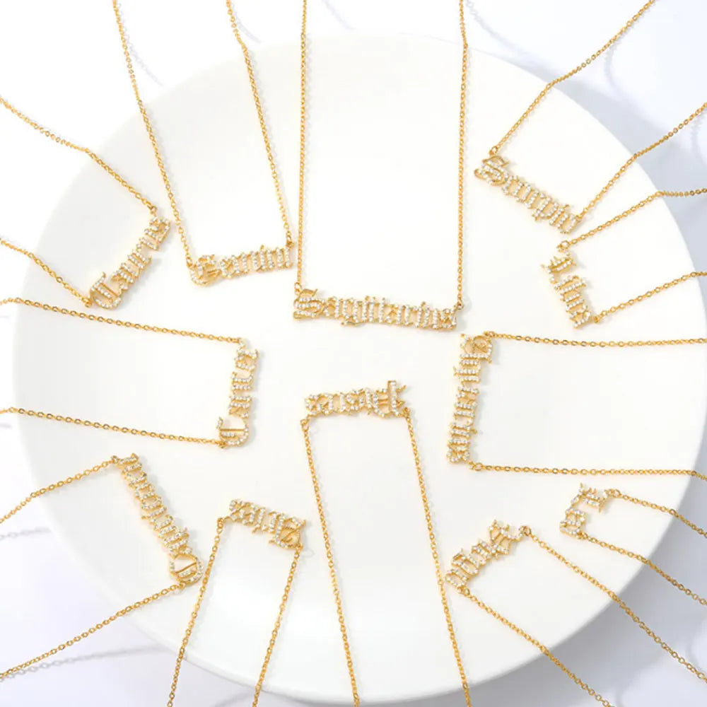 Wholesale Classic Fashion Alloy Link Gold Plated CZ Cubic Zircon English Font Horoscope Zodiac Sign Unisex Jewelry Pendant
