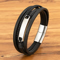 Simple Handmade Woven Multi Layer Genuine Leather Bracelet with Stainless Steel Magnetic Clasp Bracelet for Men