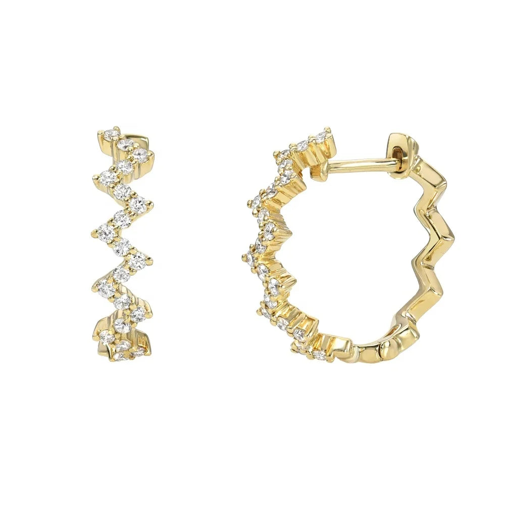 S925 Silver Dubai Gold Jewelry Full Pave CZ Fashion Wave Letter Huggie Hoop Earring