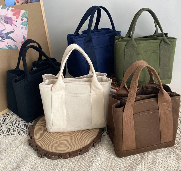 New Large Capacity Multi Compartment Storage Package Simple Canvas Ladies Square Handbag
