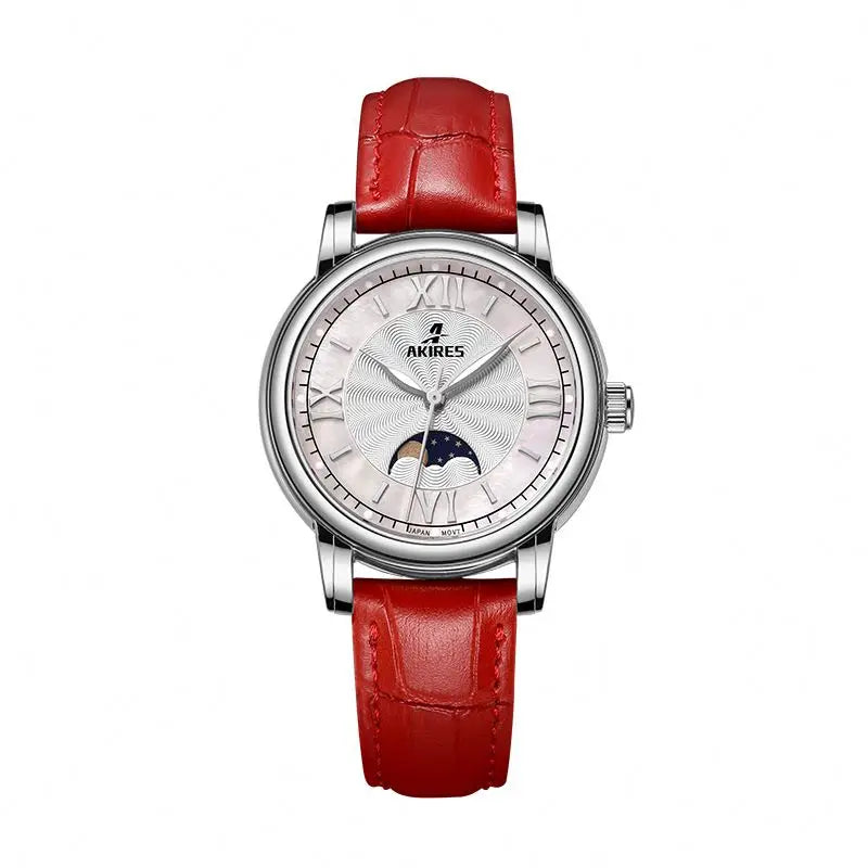 Women's Luxury Sports Analog Quartz Watch Stainless Steel Case Sapphire Crystal Full Rhinestones Leather Strap Water Resistant