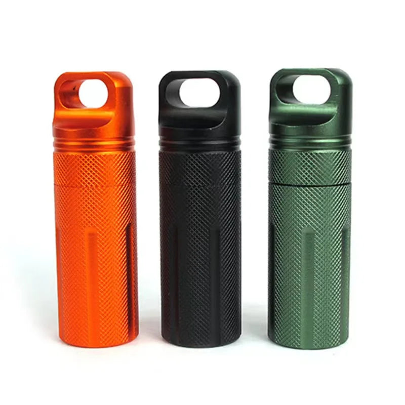 Customized Logo Silk Screen Printed Waterproof Lightweight Aluminum Alloy Camping Use Portable Multi-color Pill Container Bottle