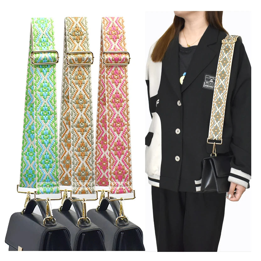 Meetee B-S2163 5cm Thickened Ethnic Style Print Colourful Webbing Handbag Accessories Adjustable Wide Bag Shoulder Strap