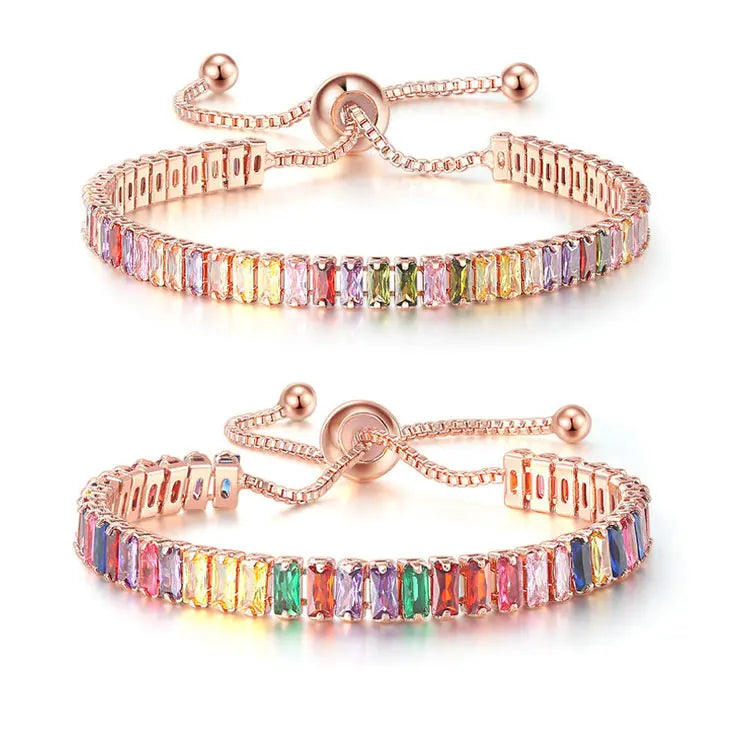 SC 2022 Summer Colorful Crystal Tennis Chain Bracelet Drawstring Bracelet Shiny Wedding Party Full CZ Diamond Bracelets Women