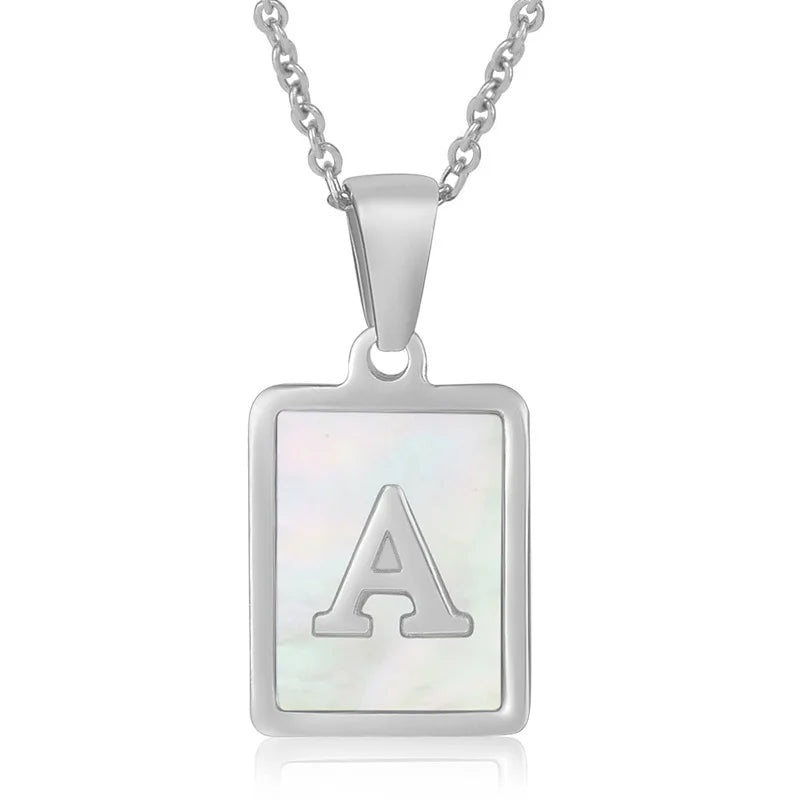 Popular 26 Stainless Steel Manual Polished Initial Letter Necklace for Girls With White Shell