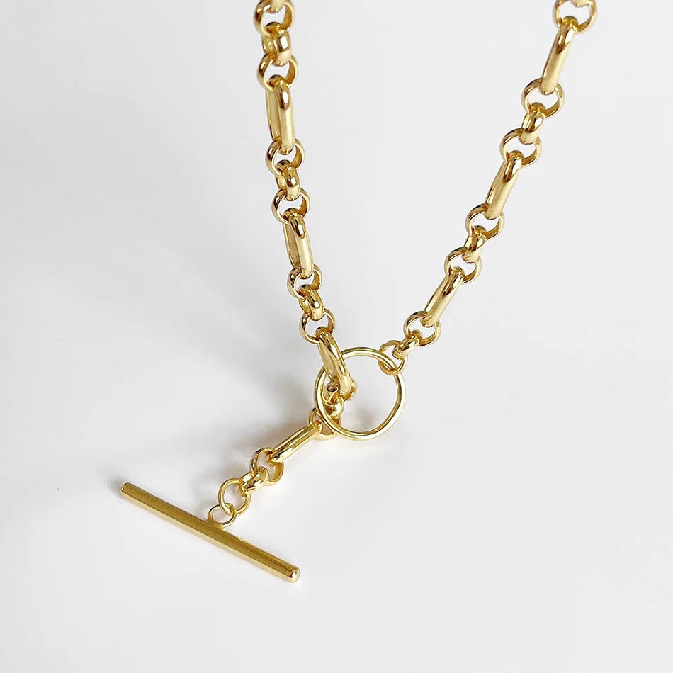 18K Gold Plated OT Buckle Chunky Choker Link Chain Necklace for Women Girls Popular Jewelry