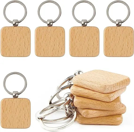 Custom Personalized Blank Wooden Keychain Square Wood Key Chain Laser Engraving LOGO Wooden Keyring for Souvenir Gift