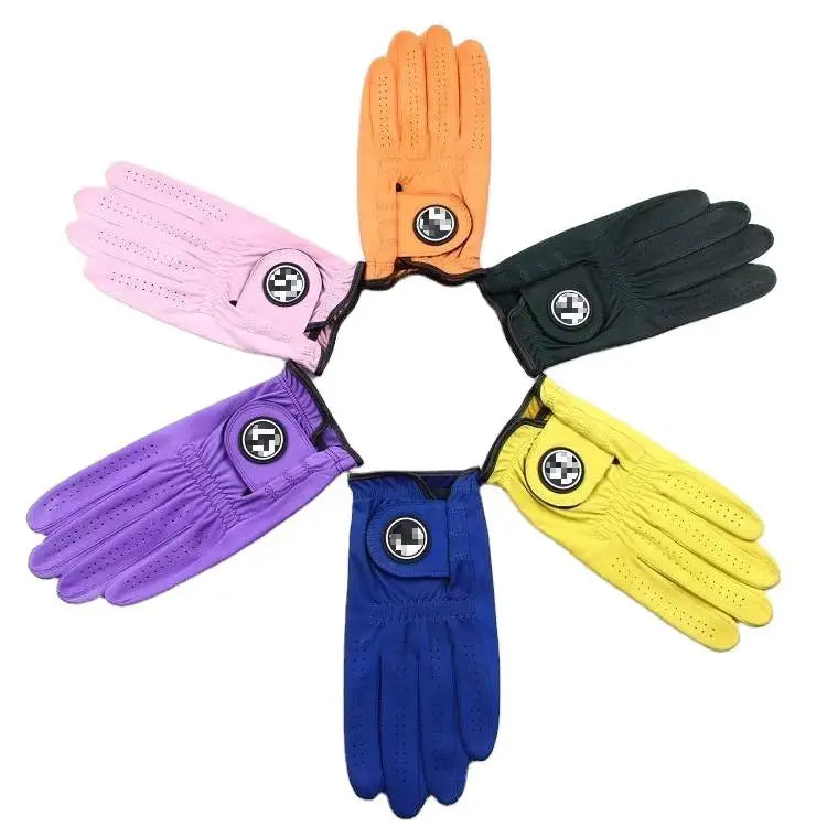 Sample Support Premium Quality Genuine Sheepskin Cabretta Leather Golf Gloves Men Custom Logo Colored Low MOQ Soft Black Hand