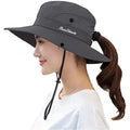 Waterproof Mesh Bucket Hat Hiking Camping Wide Brim Ponytail Fishing Hat