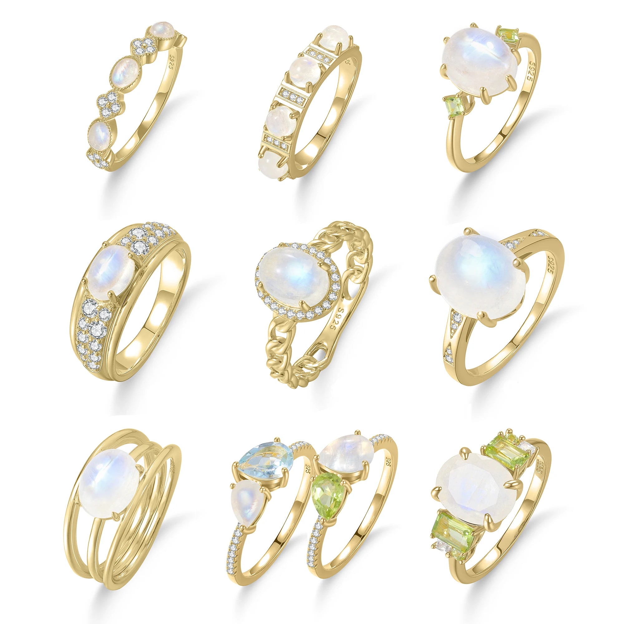 Abiding 925 Sterling Silver Round Oval Pear Milky Blue Moonstone Rings Cluster Halo Engagement Ring Stackable Band for Women