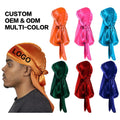 Custom Logo Soft Velvet Durag with Long Tail Turban Beanies Double Wide Straps for Men Women Stretchable Luxury Wave Cap