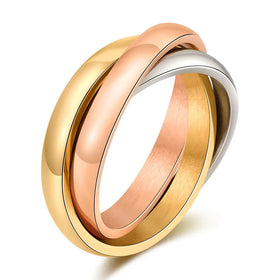 Classic 3 Rounds Love Ring Sets Women Wedding Engagement Gemstone Female Finger Stainless Steel Ring Jewelry