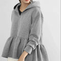 Custom Logo Spring Tops Long Sleve Solid Free Size Ruffles Zip up Women Hoodies