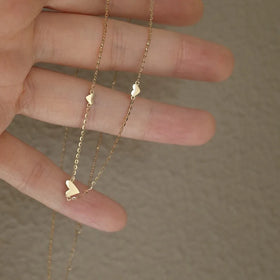 Simple Cute Fashion 14K Gold Plating Pure 925 Sterling Silver Thin Chain 3 Hearts Pendant Necklace for Women Girls Jewelry