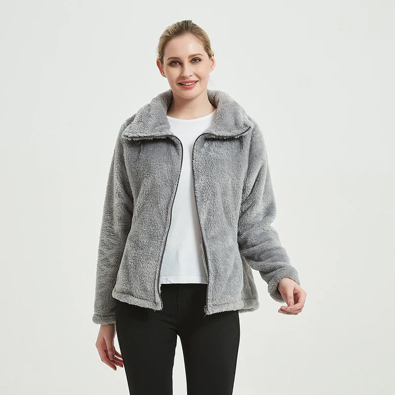 Women's Fleece Fuzzy Jacket Full Zip Outdoor Recreation Pockets Polar Coat Sherpa Jacket for Hiking Travel
