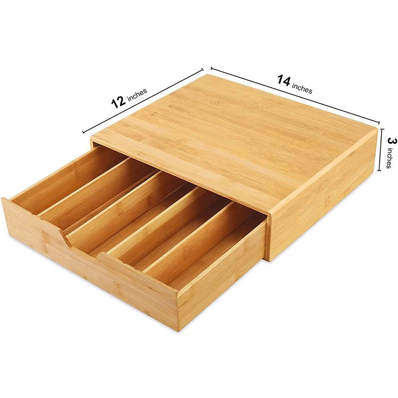 High End Large Capacity Adjustable Drawer Style Tea Bag Wooden Coffee Bag Storage Box with Lid