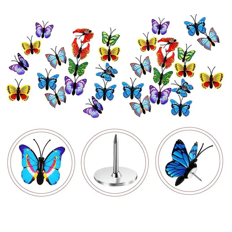 30PCS Creative Colorful Butterfly Wall Decoration I-shaped Nails Cartoon Cute Metal PVC Push Pin