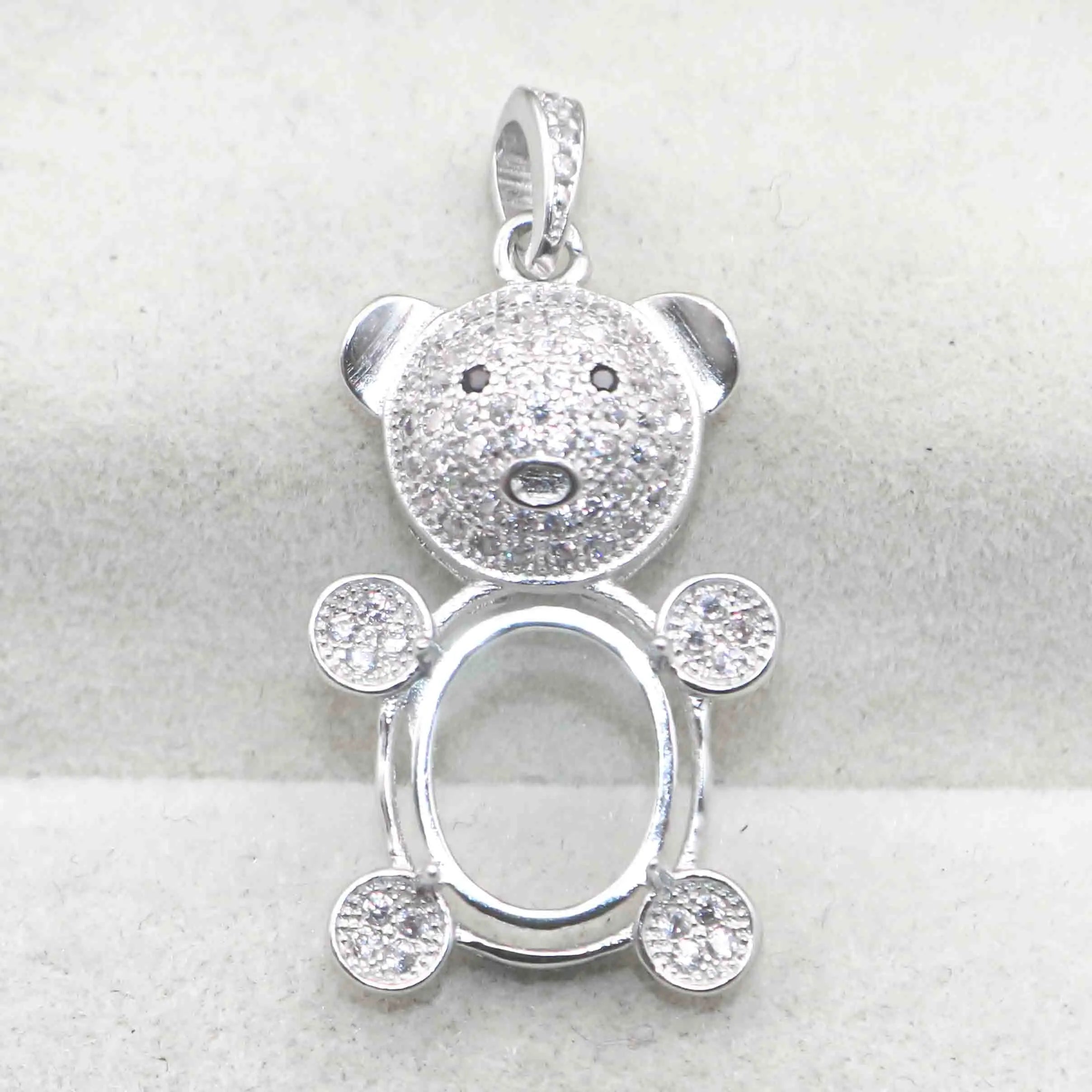 Sterling Silver 8*10mm Semi Mount Bear Pendant Frame Empty Support Blank Setting S925 Base Holder Without Center Stone for Inlay