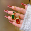 No Fade Stainless Steel Chain Rectangle Emerald Diamond Pendant Necklace Real 18k Gold Plated Square Green Zircon Stone Necklace