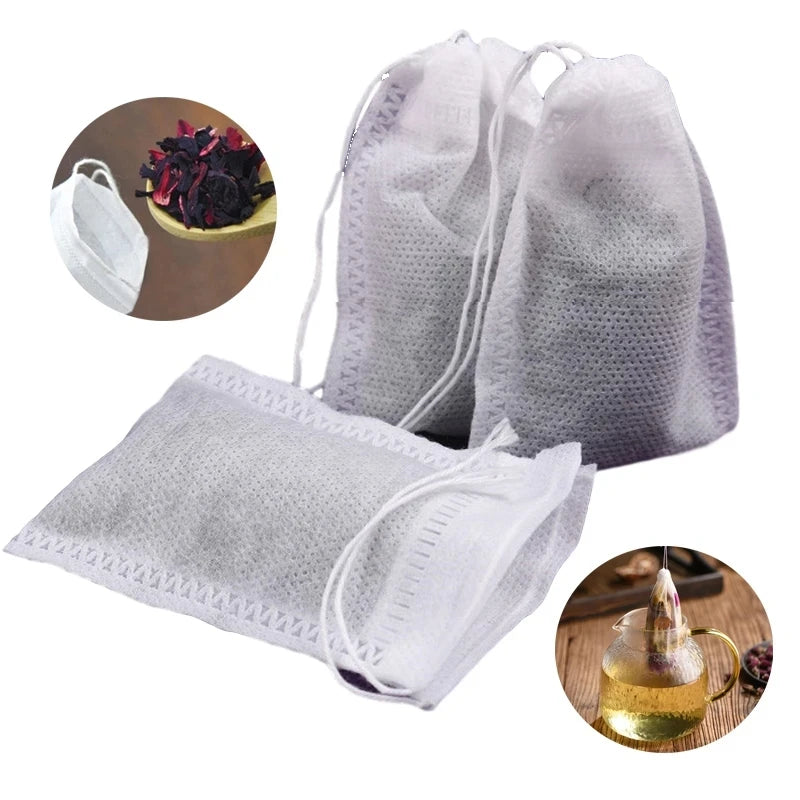 100 Pcs Disposable Tea Bags for Loose Leaf Tea with Drawstring Natural Wood Pulp Paper Material Tea Pouch