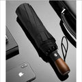 Auto-Open Business Style Windproof Umbrella with Wooden Handle Standard Size Rain Umbrella