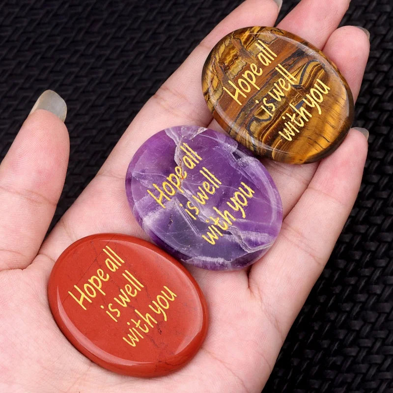 Inspirational Natural Crystal Jasper Thumb Stone for Stress Relief 12 Materials Gemstone Carved Engraving Play Decoration