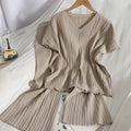 Wholesale 2026 Korean Pullover V-neck Solid Color Top Nine-point Wide-leg Pants Spring and Summer New Knit Women's Sets