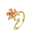 Open Adjustable Rotatable Cubic Zirconia Anti-Anxiety  Flower Spinning Rings for Girl's Birthday Christmas Jewelry Gifts