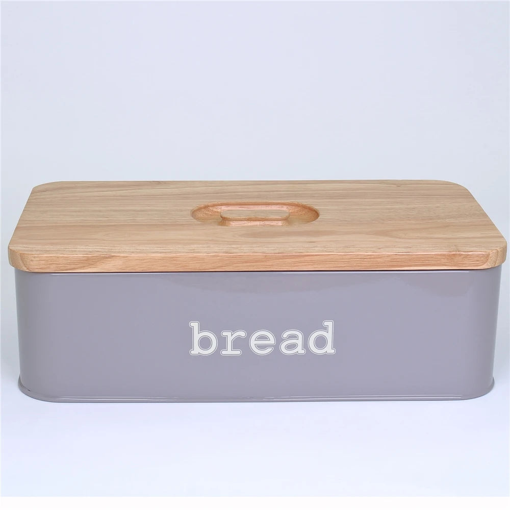 Vintage Metal Storage Tin Canister Eco-Friendly Steel Bread Box with Bamboo Lid for Kitchen Coffee Light Weight Foods-CNLF