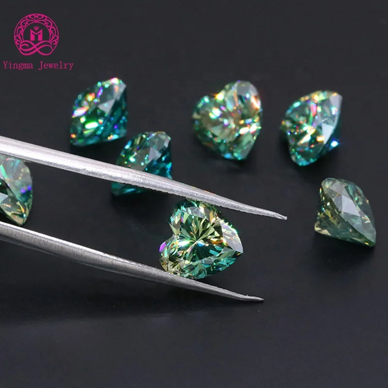 Yingma Handmade Gemstone Fancy Moissanite Loose Pass Diamond Tester Original Green Color Heart Cut Moissanite Stones