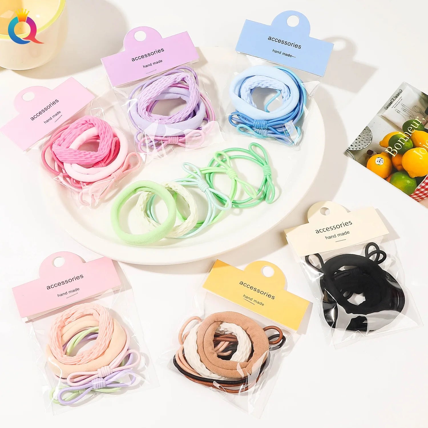 QIYUE Gradient Color Hair Rope 5 Sets High Elastic Towel Loop Rope Rubber Band Hair Accessories Wholesale