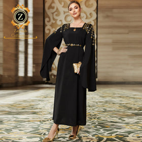 Zaynab Latest Abaya Dubai Turkey Muslim Fashion Ruffle Patchwork Mesh Wedding Dress Abaya